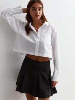 New Look White Poplin Long Sleeve Crop Shirt