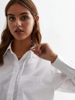 New Look White Poplin Long Sleeve Crop Shirt -RIVE IS Clothing Shop VO5XV SQ4 0000000013 WHITE MDd