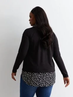 New Look Curves Black Abstract Print 2 In 1 Shirt Jumper -RIVE IS Clothing Shop VO5ZR SQ2 0000000270 PRINT MDb