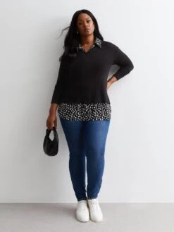 New Look Curves Black Abstract Print 2 In 1 Shirt Jumper -RIVE IS Clothing Shop VO5ZR SQ3 0000000270 PRINT MDo