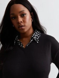 New Look Curves Black Abstract Print 2 In 1 Shirt Jumper -RIVE IS Clothing Shop VO5ZR SQ4 0000000270 PRINT MDd