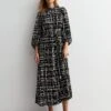 New Look Black Check High Neck Tie Waist Midaxi Dress -RIVE IS Clothing Shop VO60C SQ1 0000000270 PRINT MDf