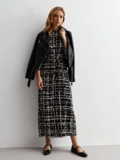 New Look Black Check High Neck Tie Waist Midaxi Dress -RIVE IS Clothing Shop VO60C SQ3 0000000270 PRINT MDo