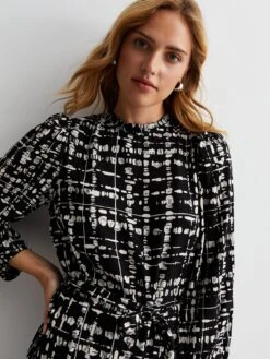 New Look Black Check High Neck Tie Waist Midaxi Dress -RIVE IS Clothing Shop VO60C SQ4 0000000270 PRINT MDd