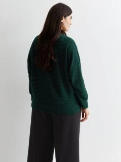 New Look Curves Dark Green Ribbed Knit Batwing Top -RIVE IS Clothing Shop VO60W SQ2 0000000630 DARK GREEN MDb