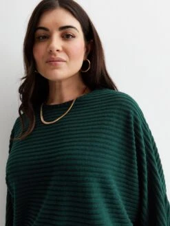 New Look Curves Dark Green Ribbed Knit Batwing Top -RIVE IS Clothing Shop VO60W SQ4 0000000630 DARK GREEN MDd