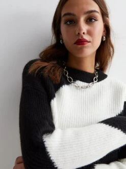 New Look Black Diagonal Colour Block Knit Jumper -RIVE IS Clothing Shop VO62Y SQ4 0000000270 PRINT MDd