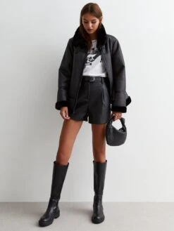 New Look Black Leather-Look Tailored Shorts -RIVE IS Clothing Shop VO63R SQ3 0000000004 BLACK MDo