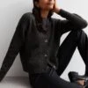 New Look Dark Grey Knit Button Front Cardigan