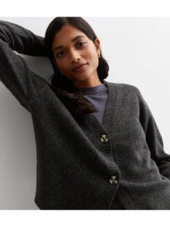 New Look Dark Grey Knit Button Front Cardigan -RIVE IS Clothing Shop VO7KC SQ4 0000000070 DARK GREY MDd