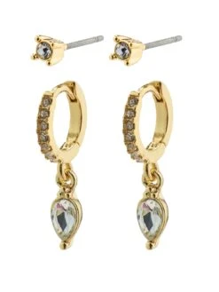 Pilgrim ELZA Crystal Earrings 2-in-1 Set Gold-plated