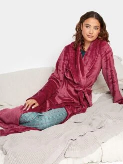 Long Tall Sally Stitch Detail Shawl Collar Maxi Robe - Red