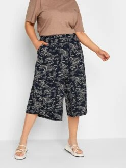 Yours Flower Stretch Jersey Culotte - Blue