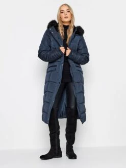 Long Tall Sally Navy Faux Fur Trim Padded Coat -RIVE IS Clothing Shop VOCIM SQ3 0000000020 BLUE MDo