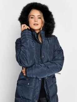 Long Tall Sally Navy Faux Fur Trim Padded Coat -RIVE IS Clothing Shop VOCIM SQ4 0000000020 BLUE MDd