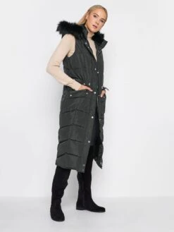 Long Tall Sally Black Faux Fur Trim Midi Gilet