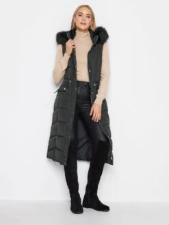 Long Tall Sally Black Faux Fur Trim Midi Gilet -RIVE IS Clothing Shop VOCIO SQ3 0000000004 BLACK MDo