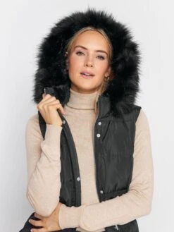 Long Tall Sally Black Faux Fur Trim Midi Gilet -RIVE IS Clothing Shop VOCIO SQ4 0000000004 BLACK MDd