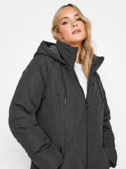 Long Tall Sally Black Longline Diamond Puffer Coat -RIVE IS Clothing Shop VOCJO SQ3 0000000004 BLACK MDo