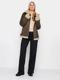 Long Tall Sally Brown Zip Through Borg Jacket -RIVE IS Clothing Shop VOCJQ SQ3 0000000143 BROWN MDo