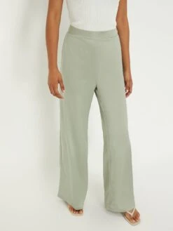 Dorothy Perkins Satin Wide Leg Trousers - Olive