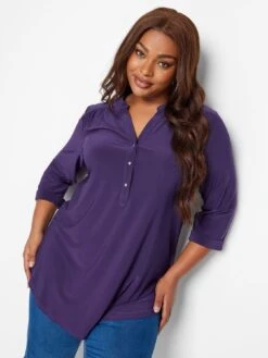Yours Half Placket Jersey Shirt - Purple