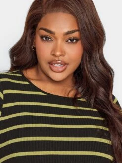 Yours Long Sleeve Rib Swing Stripe Top. Black/chartreuse -RIVE IS Clothing Shop VOGWG SQ4 0000000004 BLACK MDd