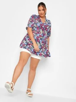 Yours Flower Print Pleat Angel Sleeve Swing T-shirt -RIVE IS Clothing Shop VOGWM SQ3 0000000004 BLACK MDo