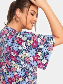 Yours Flower Print Pleat Angel Sleeve Swing T-shirt -RIVE IS Clothing Shop VOGWM SQ4 0000000004 BLACK MDd