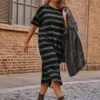 Yours Oversized T-Shirt Jumbo Stripe Midaxi Dress. Grey/Black