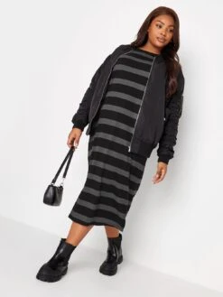Yours Oversized T-Shirt Jumbo Stripe Midaxi Dress. Grey/Black 9 Yours Oversized T-Shirt Jumbo Stripe Midaxi Dress. Grey/Black -RIVE IS Clothing Shop VOWVP SQ3 0000000005 GREY MDo