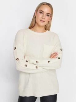Long Tall Sally Ivory Button Sleeve Jumper