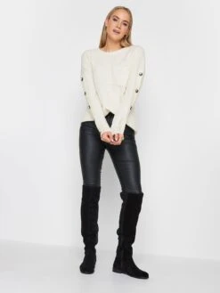 Long Tall Sally Ivory Button Sleeve Jumper -RIVE IS Clothing Shop VOWXO SQ3 0000000067 CREAM MDo