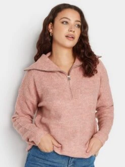 Long Tall Sally Pink Marl Zip Funnel Jumper