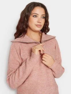 Long Tall Sally Pink Marl Zip Funnel Jumper -RIVE IS Clothing Shop VOWY3 SQ4 0000000063 PINK MDd