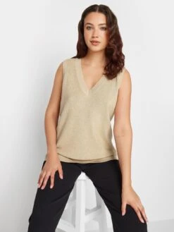 Long Tall Sally Neutral V Neck Knitted Vest -RIVE IS Clothing Shop VOWYO SQ4 0000000003 NATURAL MDd