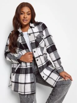 Yours Check Shacket Grey Check