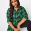 Yours Brushed Boyfriend Shirt Green Check