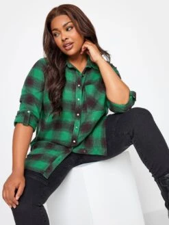 Yours Brushed Boyfriend Shirt Green Check -RIVE IS Clothing Shop VOX7A SQ4 0000000063 PINK MDd