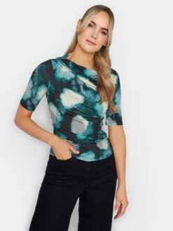 Long Tall Sally Draped Printed Ity Top - Blue
