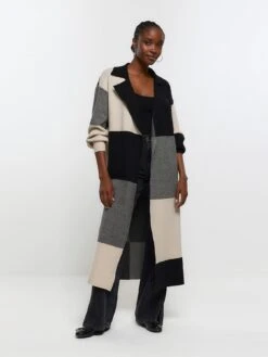 River Island Block Print Longline Cardigan - Black