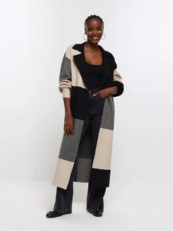 River Island Block Print Longline Cardigan - Black -RIVE IS Clothing Shop VOYJD SQ3 0000000004 BLACK MDo