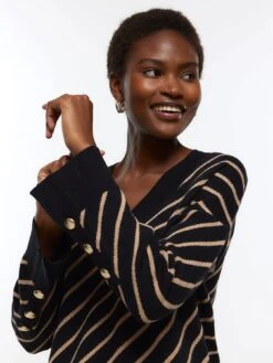 River Island V Neck Stripe Jumper - Black -RIVE IS Clothing Shop VOYJG SQ4 0000000004 BLACK MDd