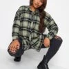 Yours Brushed Oversized Boyfriend Shirt Khaki Check