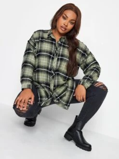 Yours Brushed Oversized Boyfriend Shirt Khaki Check