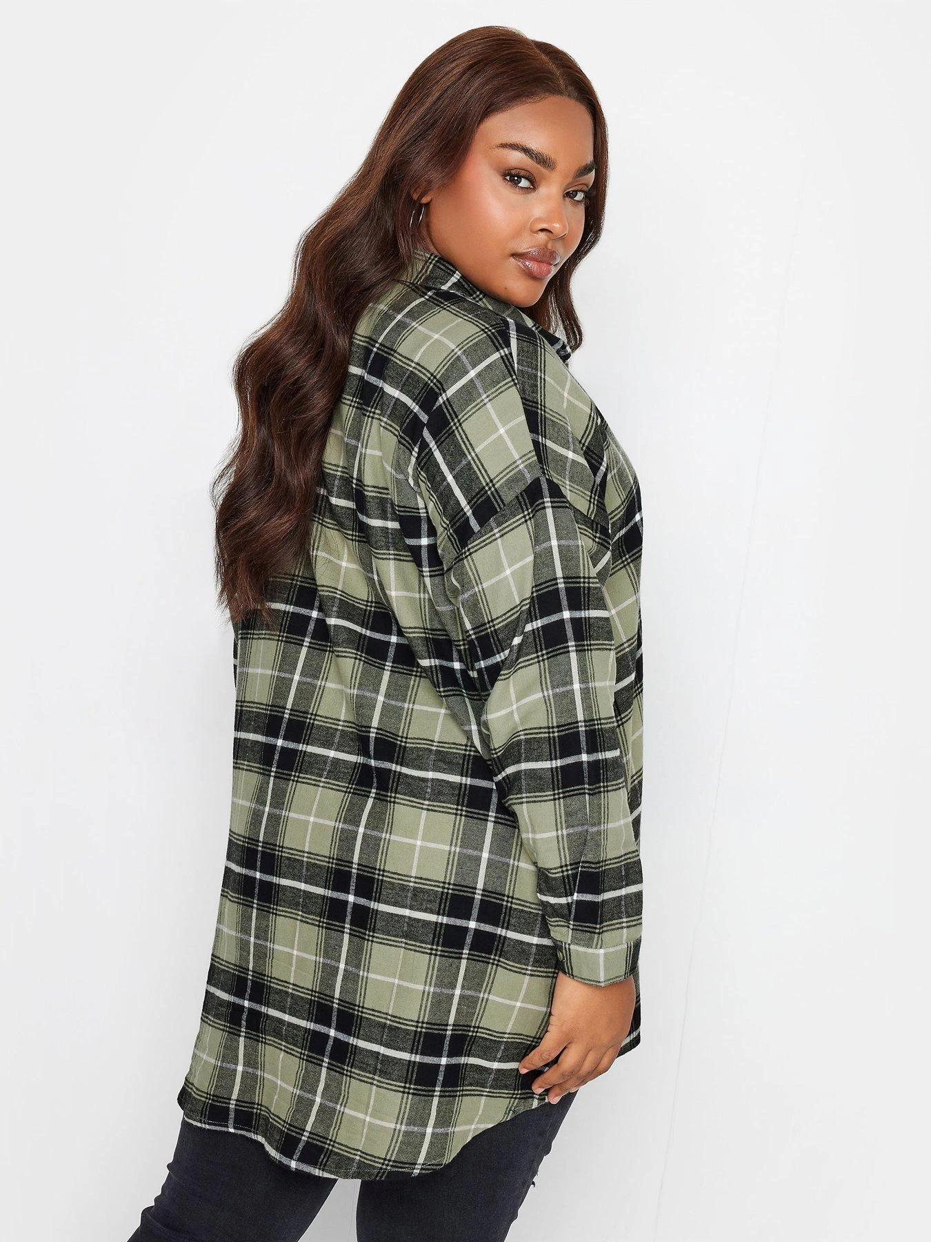 Yours Brushed Oversized Boyfriend Shirt Khaki Check 4 Yours Brushed Oversized Boyfriend Shirt Khaki Check - Image 2