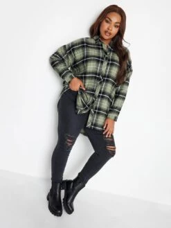 Yours Brushed Oversized Boyfriend Shirt Khaki Check 8 Yours Brushed Oversized Boyfriend Shirt Khaki Check -RIVE IS Clothing Shop VP09B SQ3 0000000047 GREEN MDo