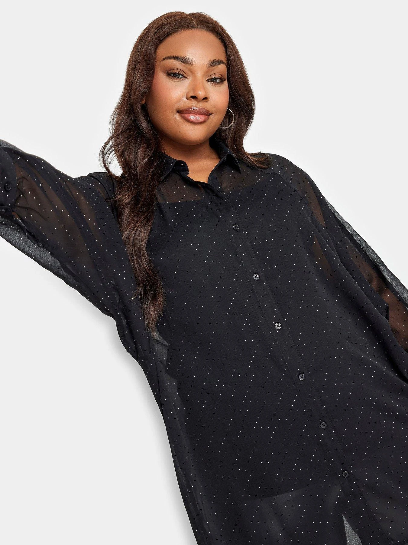 Yours Extreme Dip Back Stud Shirt - Black 6 Yours Extreme Dip Back Stud Shirt - Black - Image 4