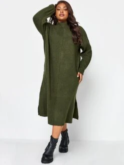 Yours Exposed Seam Turtle Neck Dress Khaki -RIVE IS Clothing Shop VP09U SQ3 0000000047 GREEN MDo