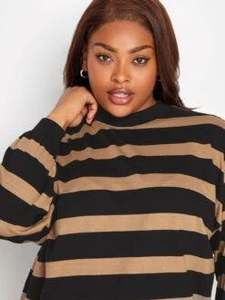 Yours Oversized Long Sleeve T-Shirt Jumbo Stripe Dress With Cuff -  Natural/Black -RIVE IS Clothing Shop VP0AL SQ4 0000000003 NATURAL MDd